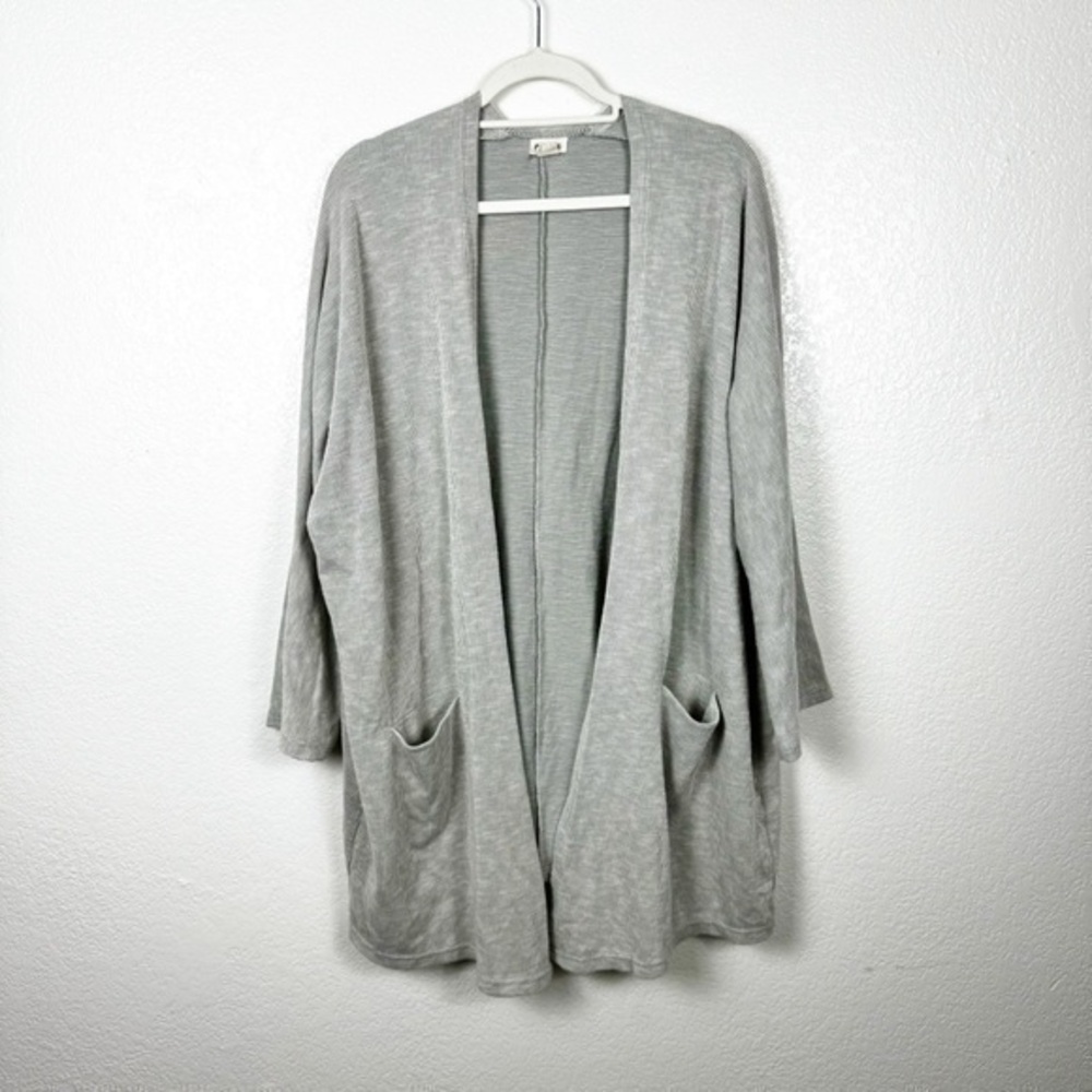 Donni x Anthropologie Gray Ribbed Striped Cardigan Cotton Blend One Size